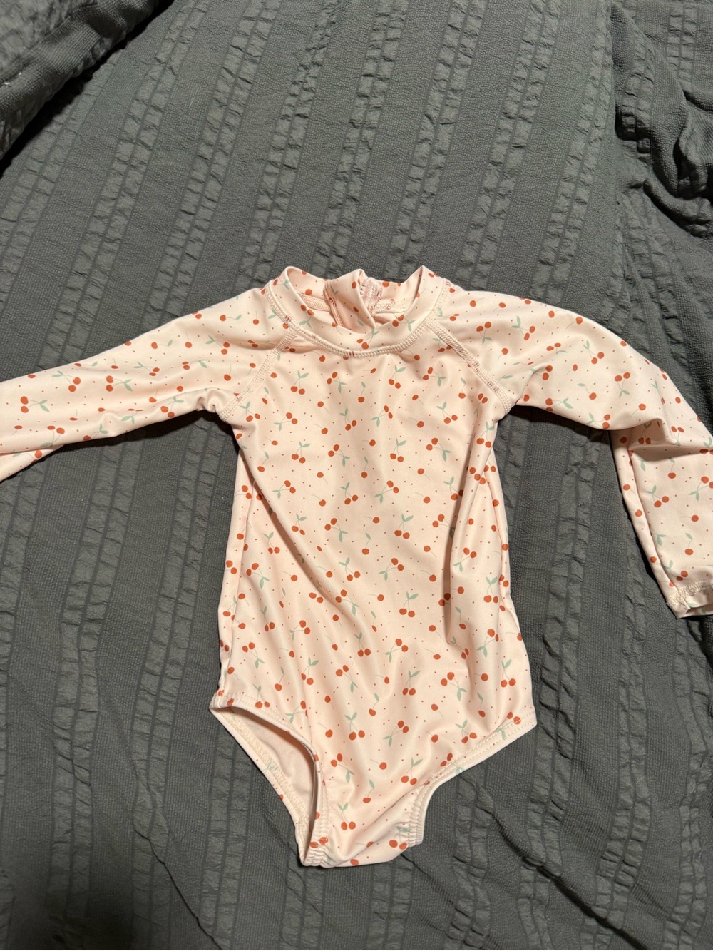 Rylee + Cru Pink Cherry-Print Long-Sleeve One-Piece bathing suit